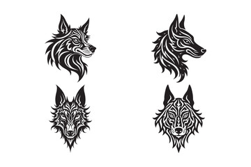 Tribal Wolf Head Tattoo Designs Fierce Canine Vector Art Set