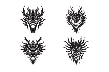 Tribal Dragon Head Tattoo Vector Set Fierce Flame Beast Designs