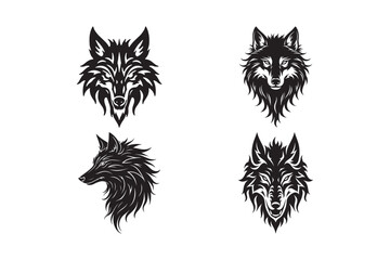 Tribal Wolf Head Tattoo Vector Set – Fierce Wild Animal Designs