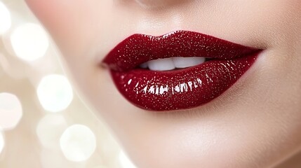Fototapeta premium Close-up of luscious, glossy, deep burgundy lips