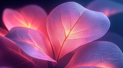 Glowing, translucent leaves in vibrant pink and purple hues.  Intricate vein detail