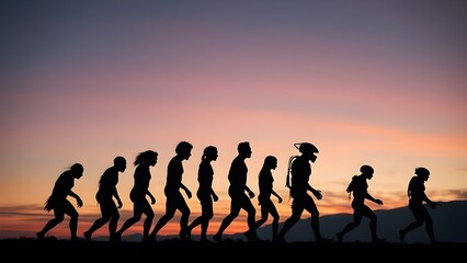 Fototapeta premium Epochal Evolution Silhouetted Journey from Origins to Innovation