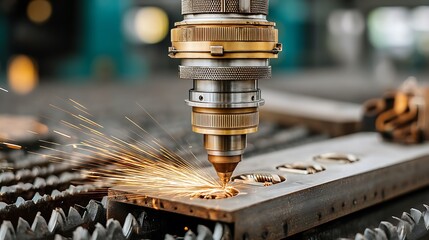 Closeup of CNC Machine Precisely Cutting Metal Sheet with Sparks