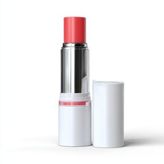 Obraz premium Lipstick tube with cap removed isolated on white background