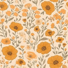 Mustard Yellow Floral Seamless Pattern Design