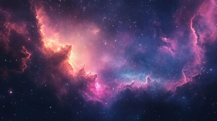 Fototapeta premium A stunning cosmic cloud of vibrant colors in the universe. Deep purples, blues, and pinks creating a dreamy space scene.