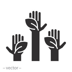 eco thinking, hands holding leaves icon, green environmental, flat vector illustration