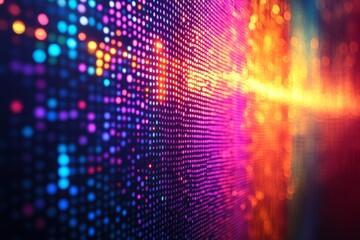 Colorful pixelated digital abstract background with glowing squares and dynamic movement