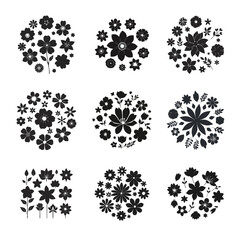 set of floral element,black and white floral elements vector set