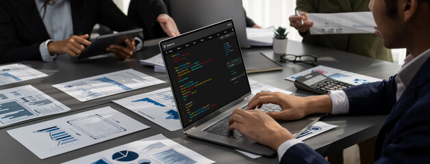 Software development programming on computer screen for brisk application and program coding
