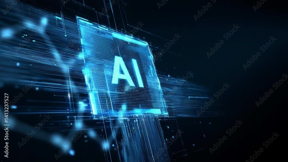 Poster ai tech-scape: a mesmerizing digital panorama of interconnected circuits illuminating 