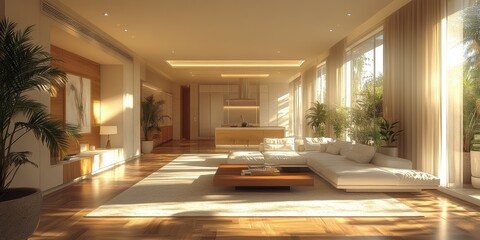 Fototapeta premium Contemporary Interior Design with Natural Light and Modern Furnishings in Spacious Living Room