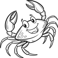 Smiling Cartoon Crab Illustration with Playful Expression and Raised Claws

