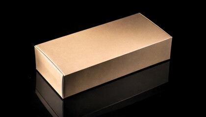 A blank rectangular product box centered on a black reflective surface