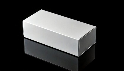 A blank rectangular product box centered on a black reflective surface