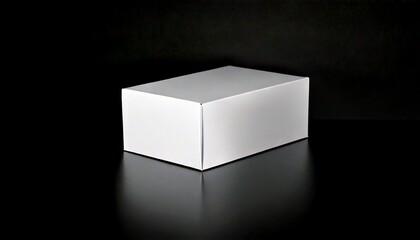 A blank rectangular product box centered on a black reflective surface