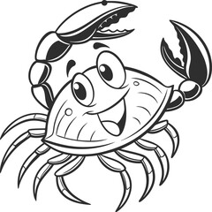 Smiling Cartoon Crab Illustration with Playful Expression and Raised Claws

