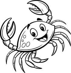 Smiling Cartoon Crab Illustration with Playful Expression and Raised Claws


