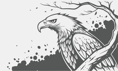 Fototapeta premium Majestic Eagle Silhouette Perched on a Branch.
