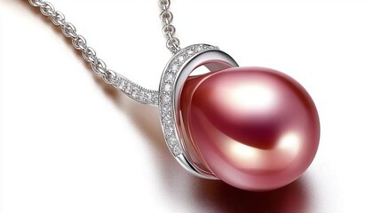 Pink pearl pendant necklace on white background.  Possible use Jewelry catalog