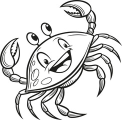 Smiling Cartoon Crab Illustration with Playful Expression and Raised Claws


