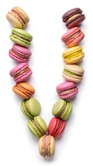 Obraz premium Letter V laid out from maracuns on a white background isolated Alphabet 