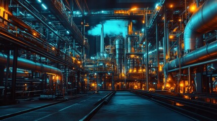 Fototapeta premium Industrial Manufacturing Facility with Machinery and Pipe Systems