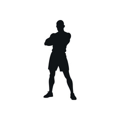 Silhouette Of Muscular Athletic Man Standing With Arms Crossed Confident Pose Fitness And Strength Training Conceptual Gym Illustration Vector