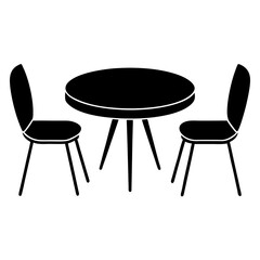 Round table with two chairs silhouette art