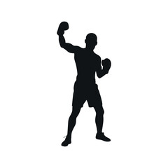Boxing Champion Silhouette With Gloves Raised In Victory Stance Graphic Vector Art Sportsman Celebrating Success Boxing Training Martial Arts Fighter Strong