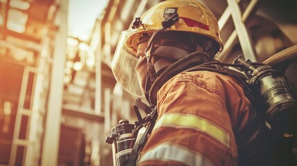 Brave Firefighter in Protective Gear at Industrial Site