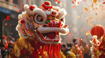 Handdoek met foto Carnaval A magnificent Chinese New Year parade with dragon and lion dancers --ar 16:9 --v 6.1 Job ID: c8461139-0c82-4bc7-89d8-2e2cec2749d4  © Affan