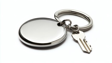 Metal Keychain with Circular Blank Tag and Cactus Charm in Silver Finish

