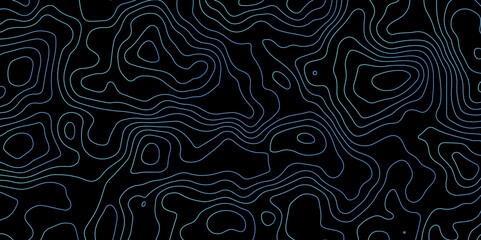 Abstract Glowing Contour Lines on Dark Background. Digital Elevation Map with Neon Light Effect. Dark Abstract Background with Colorful Topo Lines