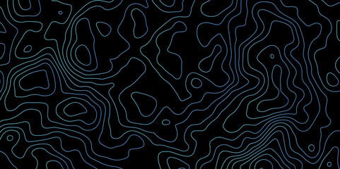 Abstract Glowing Contour Lines on Dark Background. Digital Elevation Map with Neon Light Effect. Dark Abstract Background with Colorful Topo Lines