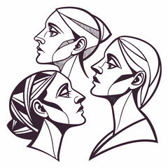 Minimalist Abstract Faces in Cubist Style