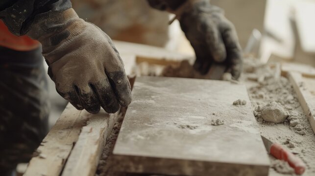 Construction worker organizing materials on a worksite. Featuring efficiency and safety