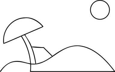 Vector illustration design element shows a cartoon mushroom symbol in grass, within a forest silhouette