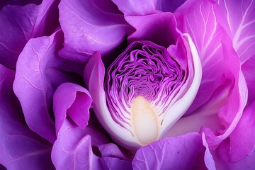 Obraz premium A close up of a purple cabbage flower with a white center
