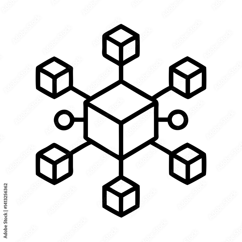 Poster Network connection data cube structure block diagram system technology blockchain concept design