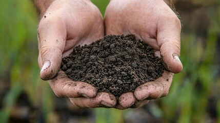 Hands Holding Dark Rich Soil in a Fertile Agricultural Field