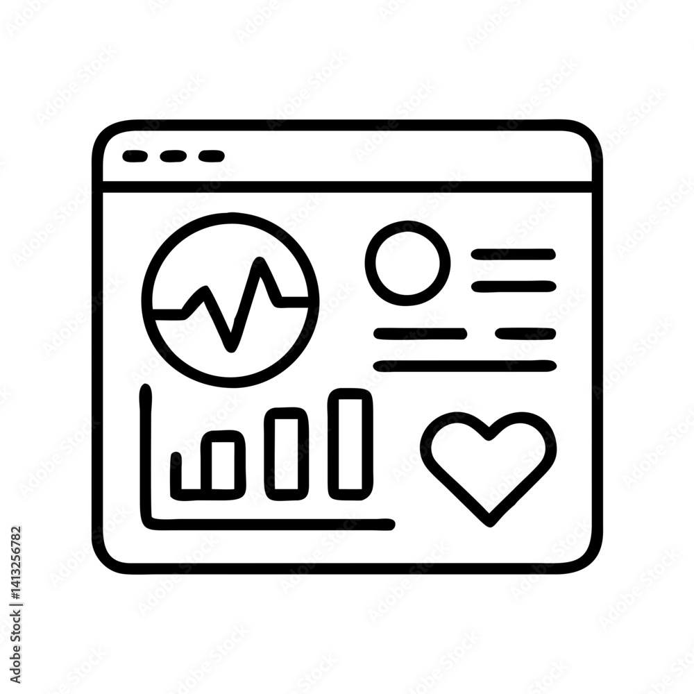 Poster health data analysis dashboard interface with heart rate chart and bar graph for monitoring