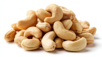 Pile of Cashew Nuts on White Background Studio Shot