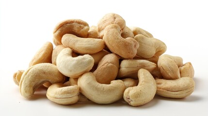 Pile of Cashew Nuts on White Background Raw Vegan Snack