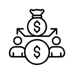 Money distribution financial wealth sharing income allocation investment fund management concept icon
