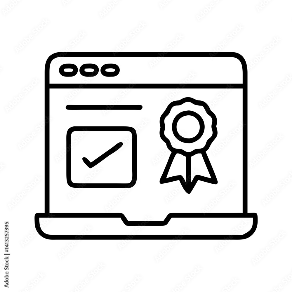 Poster website quality assurance and validation process with checklist and certificate icon design