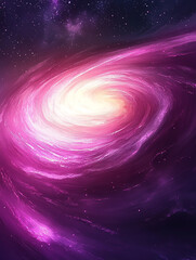 Obraz premium a stunning wallpaper illustration of a vast galaxy and deep cosmos, swirling in vivid colors like pink, magenta, and purple, bright stars scattered across a deep space background,