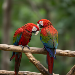 Obraz premium vibrant and lushly colored macaws in natural habitats, displaying exotic beauty, diverse wildlife and tropical rainforest scenes.