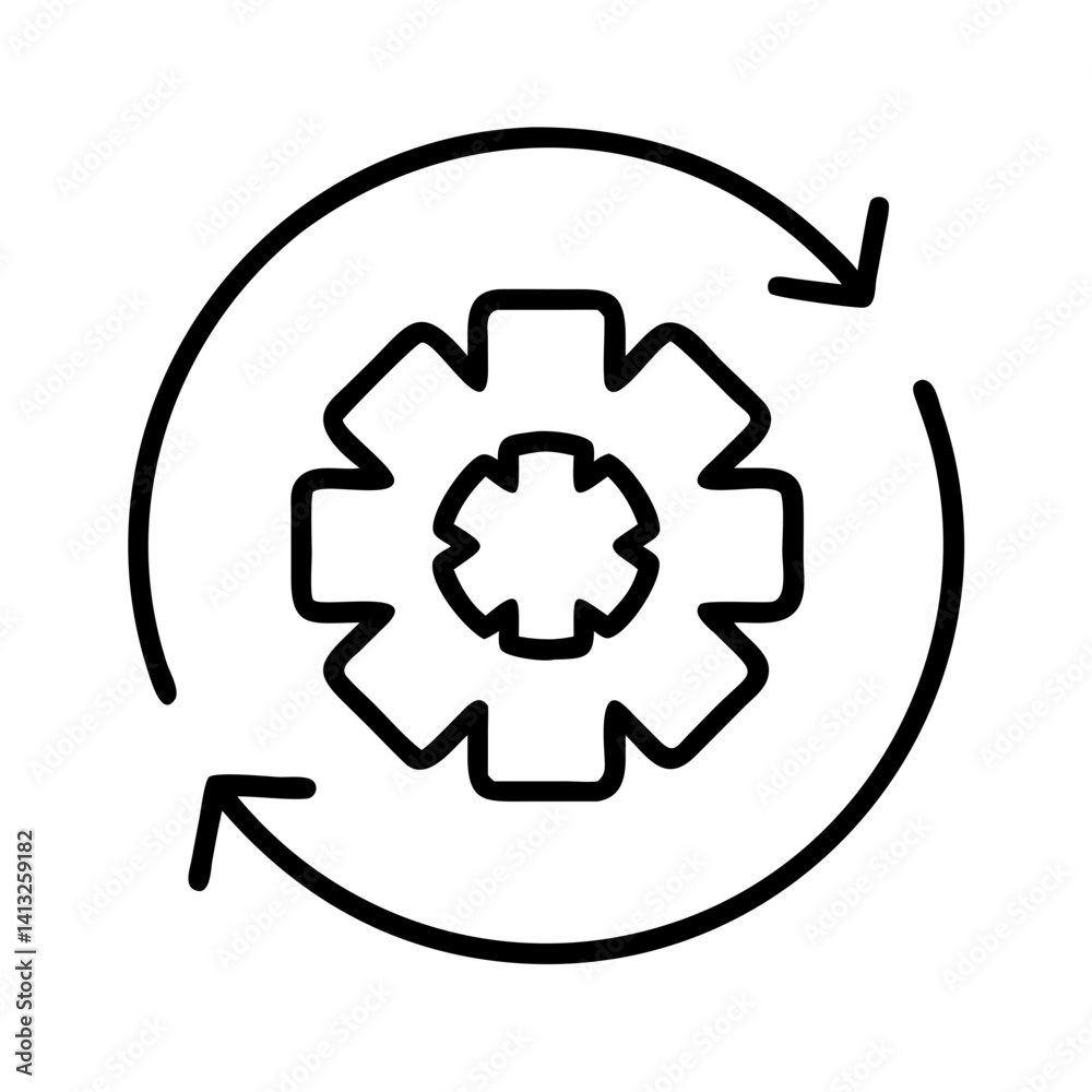 Poster gear refresh process rotation cycle update system mechanism cogwheel arrow circle flow automation
