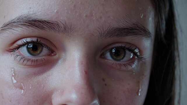 Intimate portrait with visible tears captures raw emotion and vulnerability while exploring themes of healing and emotional release in dramatic lighting